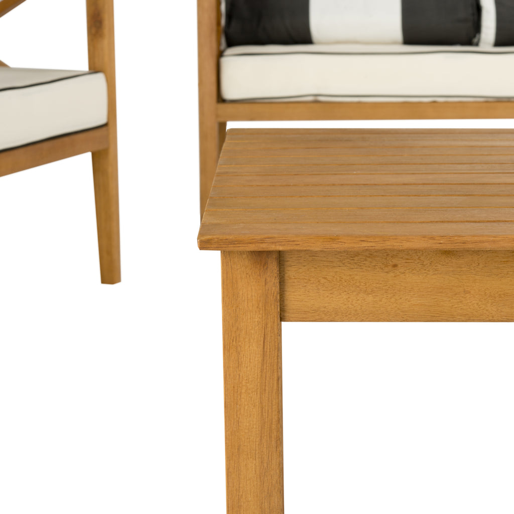 Safavieh Nunzio 4 Pc Outdoor Set With Accent Pillows Teak/Black/White Furniture main image