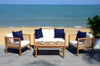 Safavieh Alda 4 Pc Outdoor Set With Accent Pillows Teak/White/Navy Furniture 