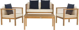 Safavieh Alda 4 Pc Outdoor Set With Accent Pillows Teak/White/Navy Furniture 