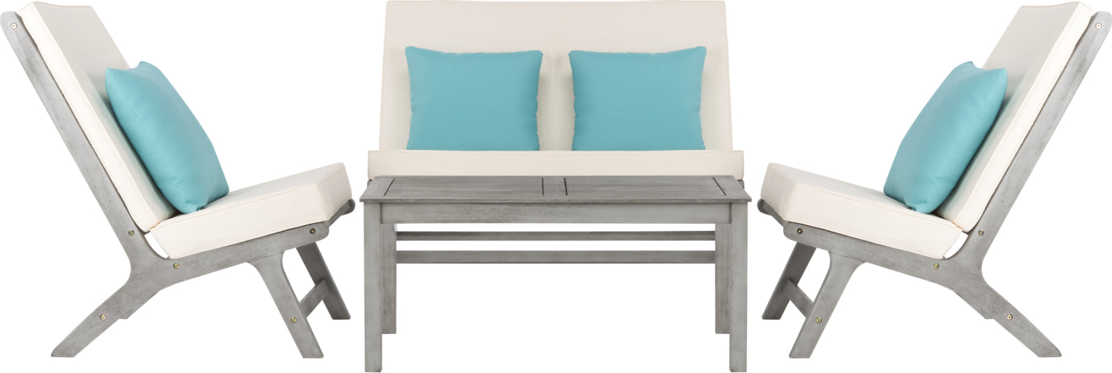 Safavieh Chaston 4 Pc Outdoor Living Set With Accent Pillows Grey Wash/White/Light Blue Furniture main image
