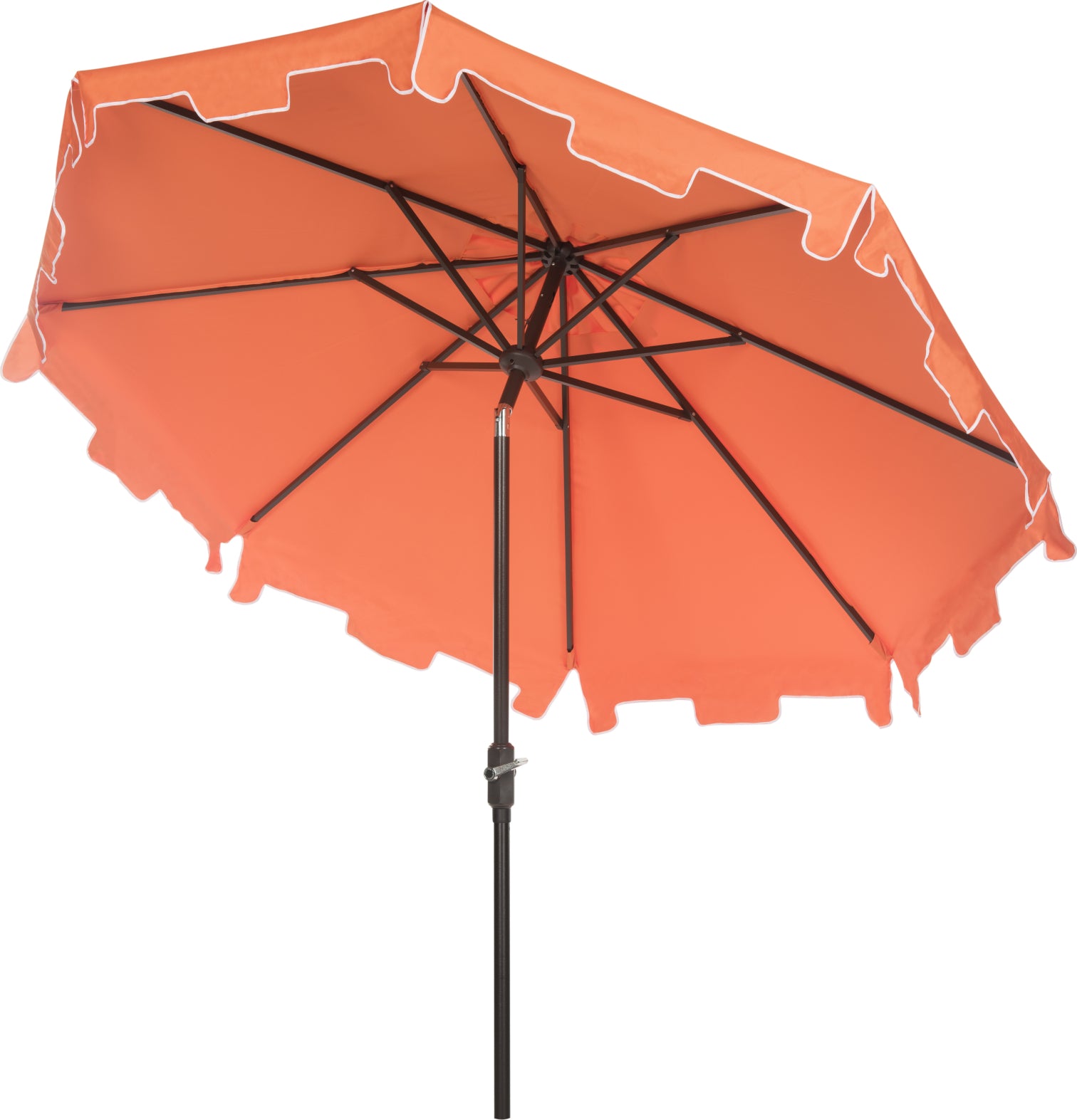 9 ft orange patio umbrella Safavieh Zimmerman Crank Market Push Button Tilt Umbrella With Flap UV Resistant Orange/White – Incredible Rugs and Decor
