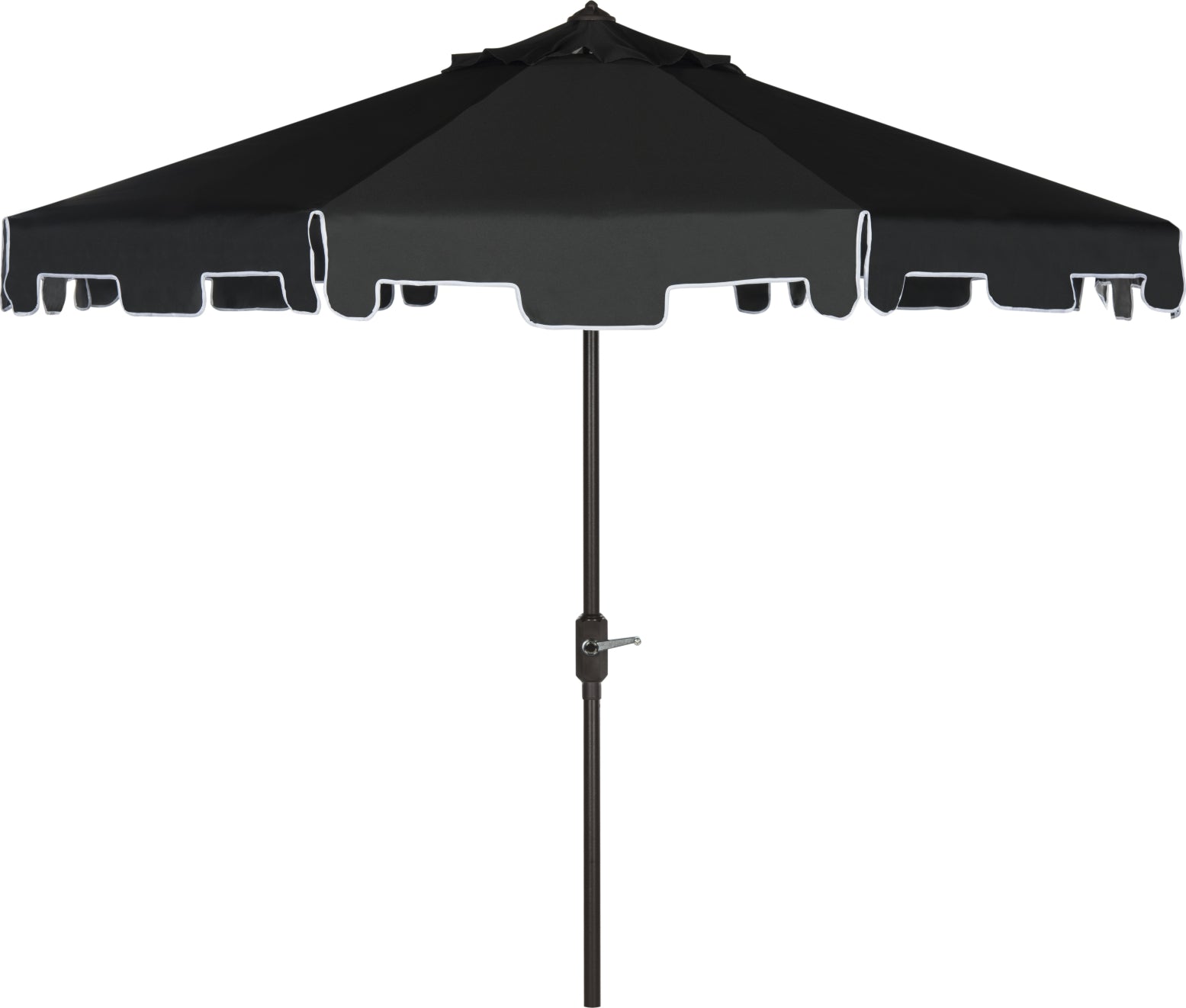 Safavieh Zimmerman 9 Ft Crank Market Push Button Tilt Umbrella With Flap UV Resistant Black/White Furniture main image