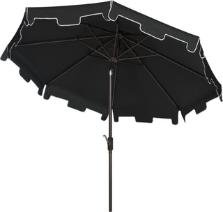 Safavieh Zimmerman 9 Ft Crank Market Push Button Tilt Umbrella With Flap UV Resistant Black/White Furniture 