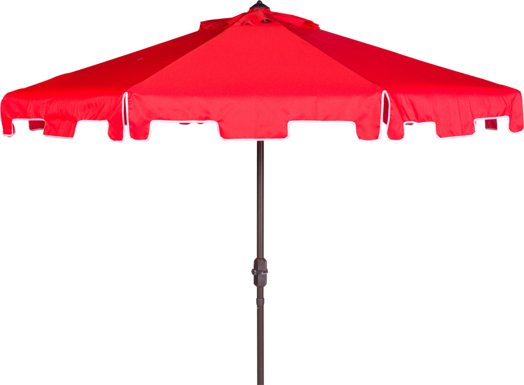 Safavieh Zimmerman 9 Ft Crank Market Push Button Tilt Umbrella With Flap UV Resistant Red/White Furniture main image