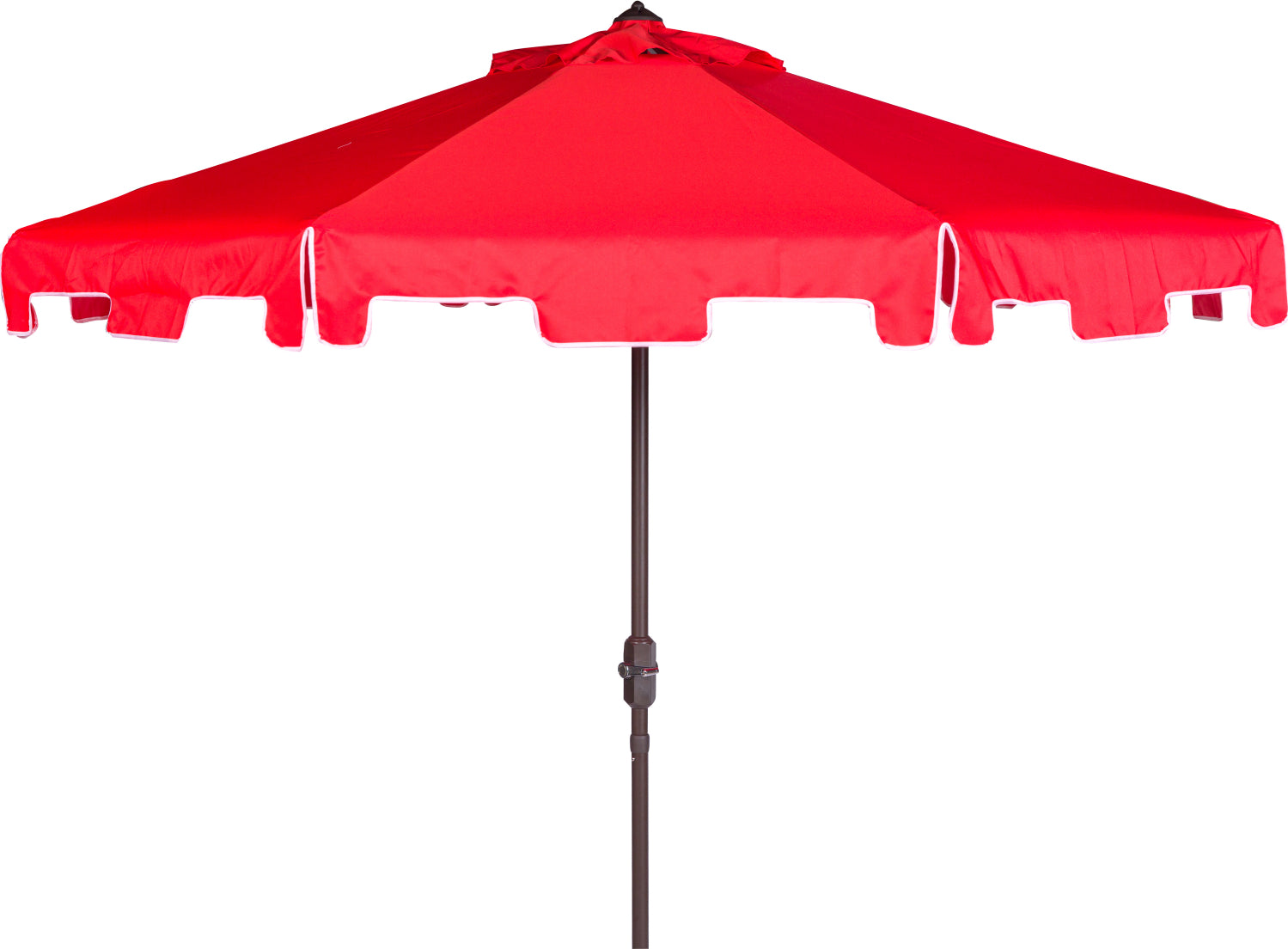Safavieh Zimmerman 9 Ft Crank Market Push Button Tilt Umbrella With Flap UV Resistant Red/White Furniture main image