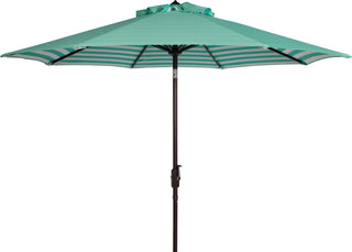 Safavieh Athens Inside Out Striped 9ft Crank Outdoor Auto Tilt Umbrella Dark Green/White Furniture main image