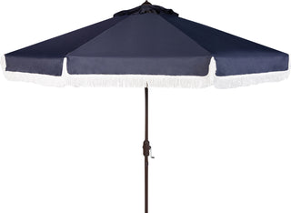 Safavieh Milan Fringe 9ft Crank Outdoor Push Button Tilt Umbrella Navy/White Furniture main image