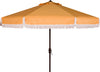 Safavieh Milan Fringe 9ft Crank Outdoor Push Button Tilt Umbrella Yellow/White Trim Furniture main image