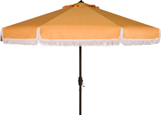 Safavieh Milan Fringe 9ft Crank Outdoor Push Button Tilt Umbrella Yellow/White Trim Furniture main image