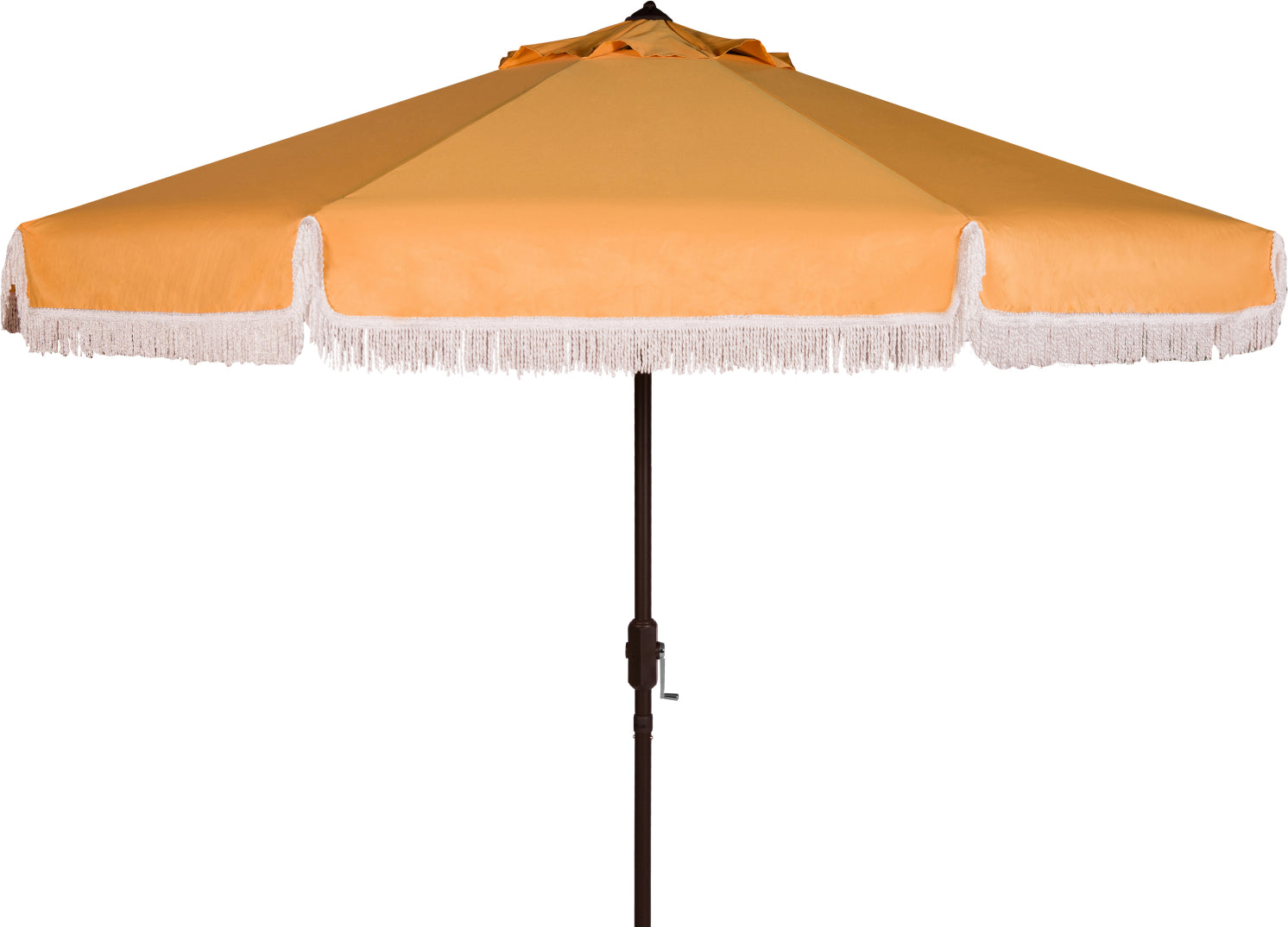 Safavieh Milan Fringe 9ft Crank Outdoor Push Button Tilt Umbrella Yellow/White Trim Furniture main image