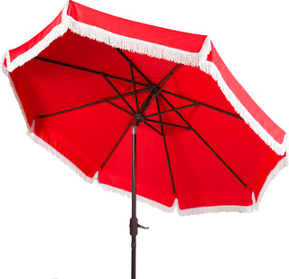 Safavieh Milan Fringe 9ft Crank Outdoor Push Button Tilt Umbrella Red/White Furniture 