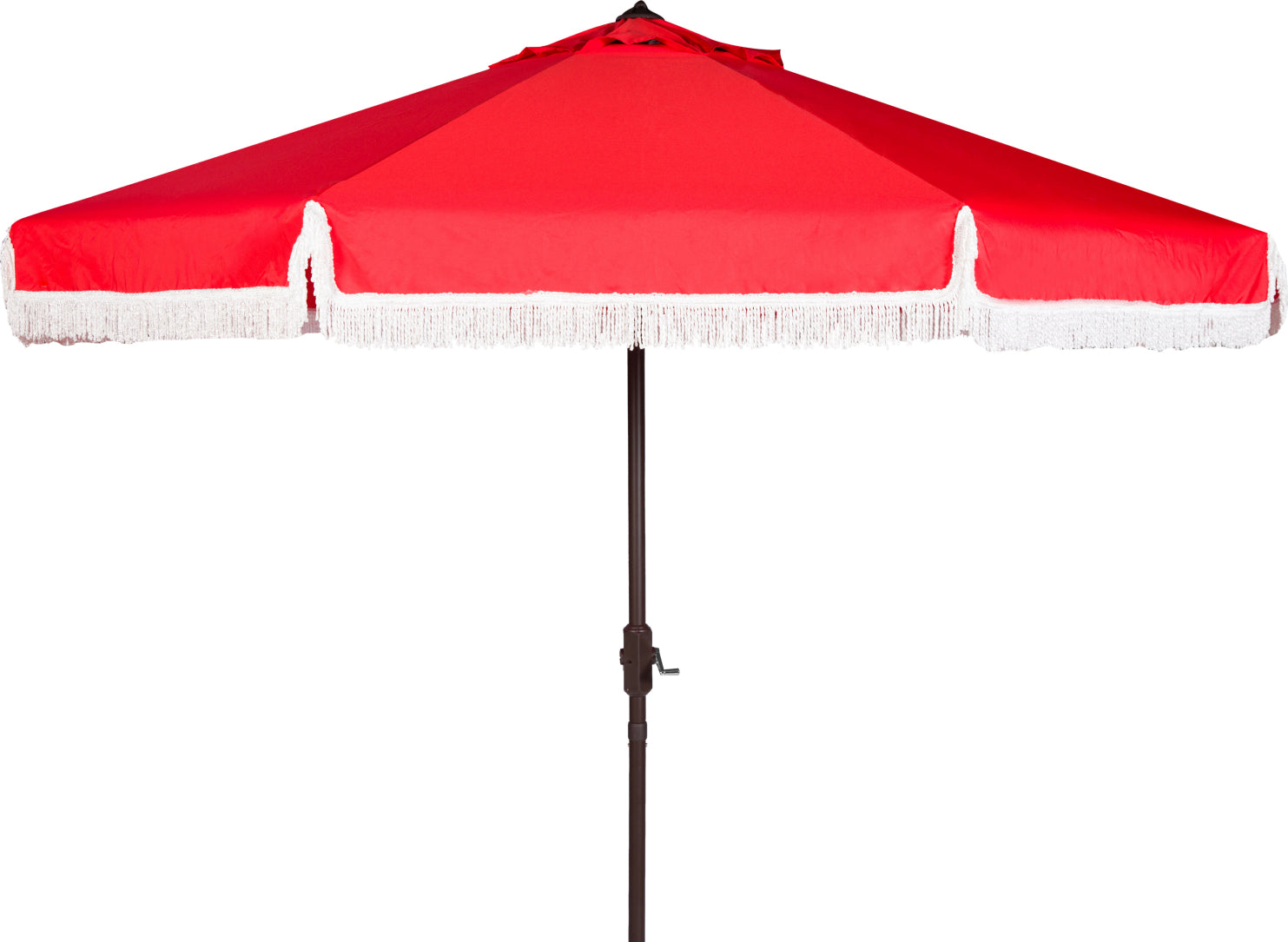 Safavieh Milan Fringe 9ft Crank Outdoor Push Button Tilt Umbrella Red/White Furniture main image