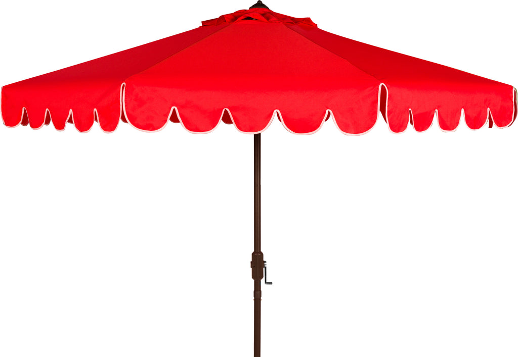 Safavieh Venice Single Scallop 9ft Crank Outdoor Push Button Tilt Umbrella Red/White Furniture main image