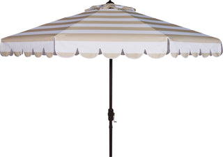 Safavieh Maui Single Scallop Striped 9ft Crank Push Button Tilt Umbrella Beige/White Furniture main image