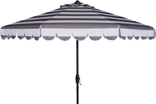 Safavieh Maui Single Scallop Striped 9ft Crank Push Button Tilt Umbrella Grey/White Furniture main image