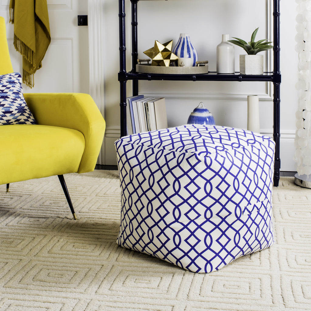 Safavieh Charles Infiniti Pouf Blue and White Furniture  Feature