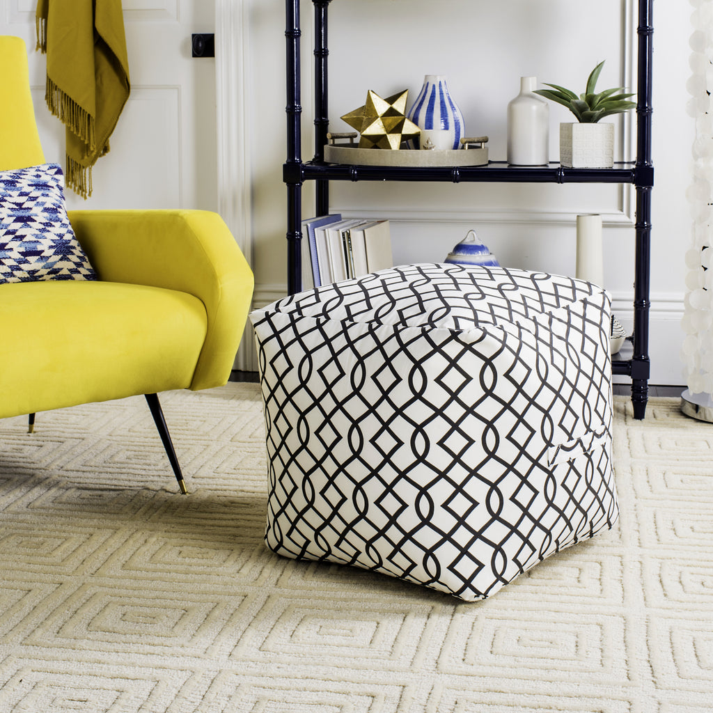 Safavieh Charles Infiniti Pouf Black and White Furniture  Feature