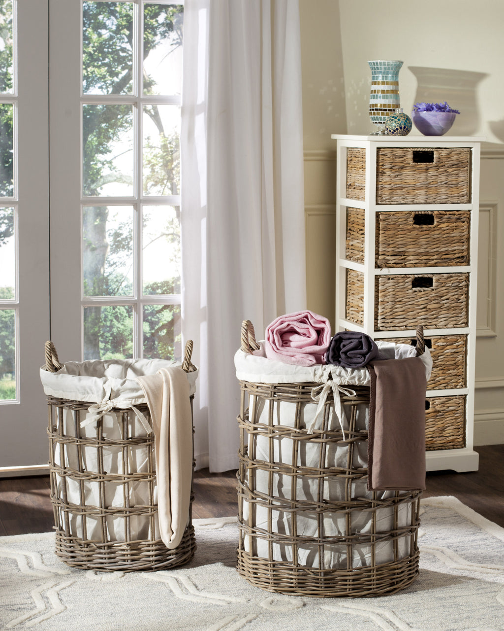 Safavieh Adisa Wicker Storage Hamper-Two In One Natural Furniture  Feature