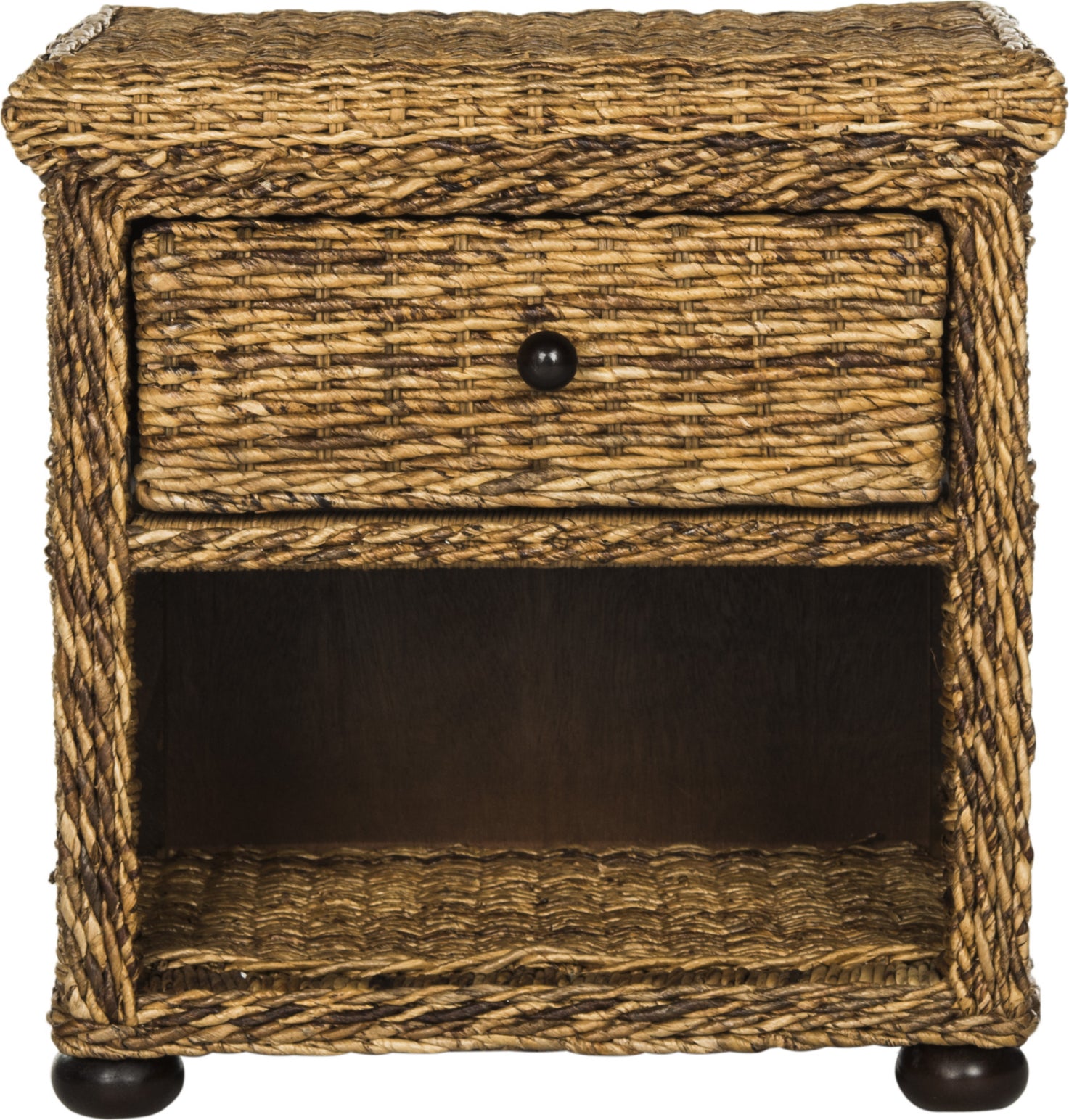 Safavieh Magi Natural Brown Wicker Nightstand With Drawer and 8''H Storage Abaca Furniture main image