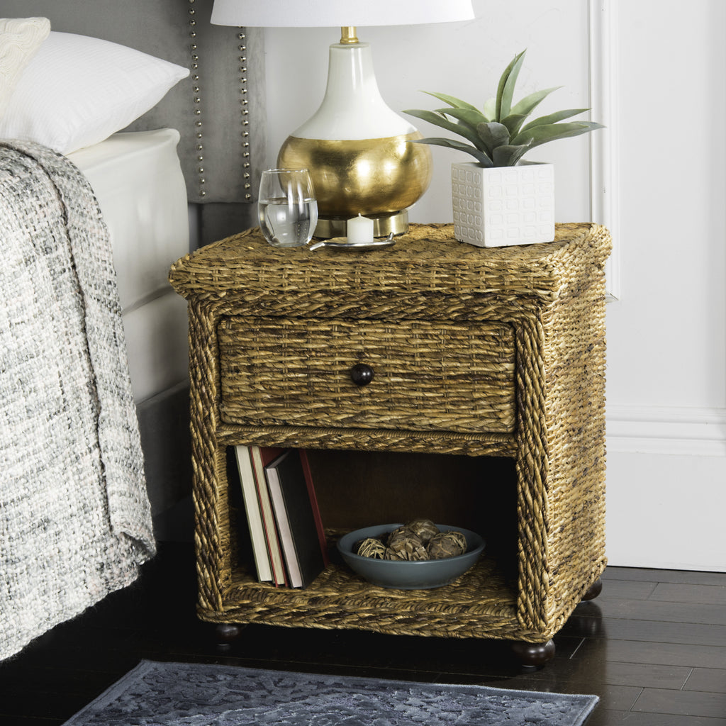 Safavieh Magi Natural Brown Wicker Nightstand With Drawer and Storage Abaca  Feature