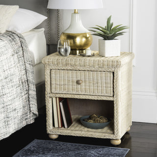 Safavieh Adira Natural White Wash Wicker Nightstand With Drawer and Storage  Feature