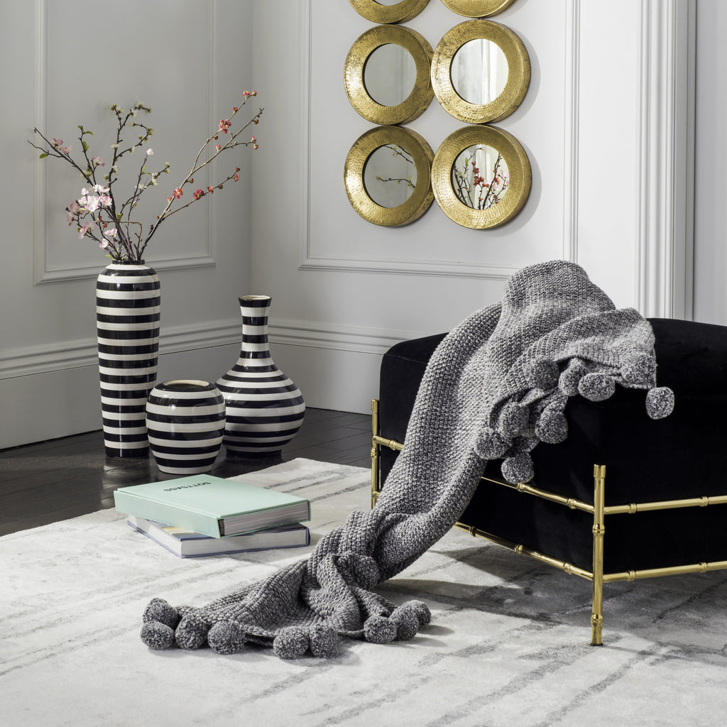 Safavieh Pom Knit Textures and Weaves Dark Grey/Natural Throw main image