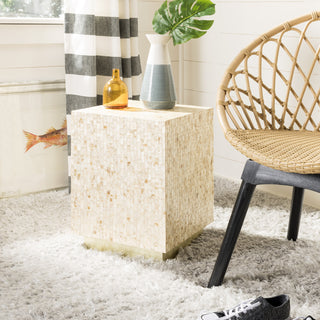 Safavieh Juno Rectangle Mosaic Side Table Multi Beige and Gold Furniture  Feature