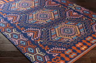 Artistic Weavers Sajal Cleo Poppy Red Navy Blue Denim Peach Coral Area Rug Corner Shot