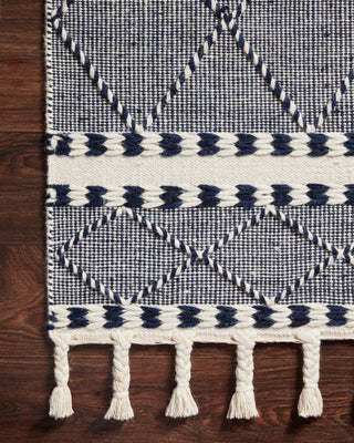 Loloi II Sawyer SAW-02 Navy Area Rug Corner On Wood