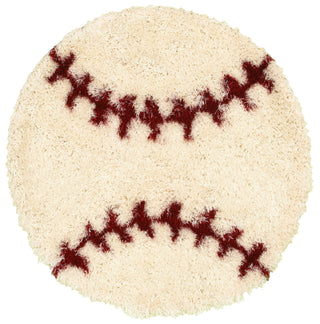 LR Resources Senses 80968 White Hand Tufted Area Rug 4' Diameter Baseball