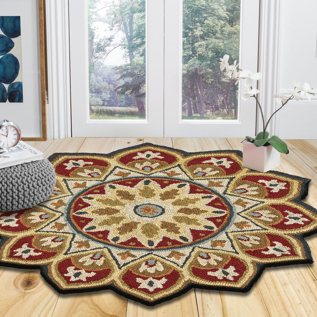 LR Resources Sinuous Red Sunflower Area Rug Lifestyle Image Feature