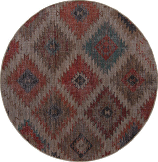 Unique Loom Sisu T-SISU8 Rust Red and Beige Area Rug Round Top-down Image