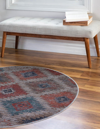 Unique Loom Sisu T-SISU8 Rust Red and Beige Area Rug Round Lifestyle Image