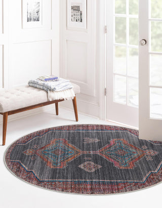 Unique Loom Sisu T-SISU9 Charcoal and Gray Area Rug Round Lifestyle Image