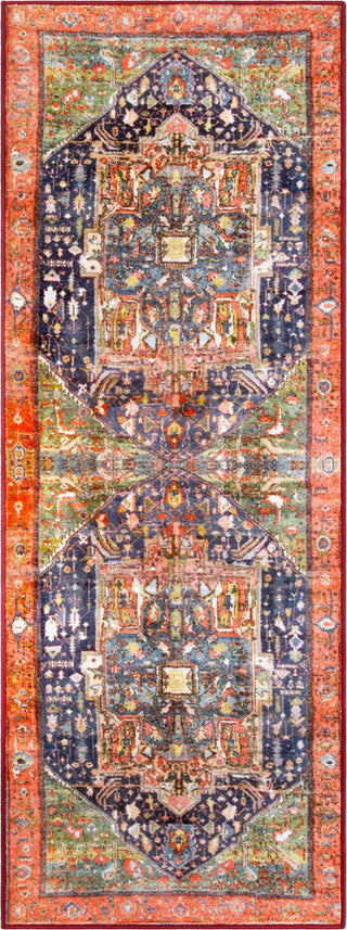 Surya Silk Road SKR-2301 Coral Dark Blue Medium Gray Lime Olive White Bright Red Black Lilac Area Rug Runner Image