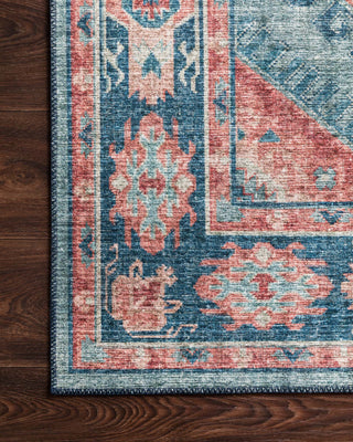 Loloi II Skye SKY-03 Turquoise/Terracotta Area Rug Corner On Wood