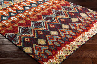 Surya Serapi SRP-1017 Bright Orange Dark Blue Black Red Yellow Tan White Area Rug Corner Image
