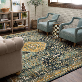 Karastan Touchstone Suir Blue Teal Area Rug Lifestyle Image Feature