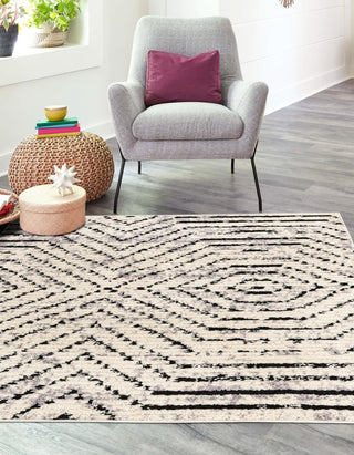 Unique Loom Tagine T-TAGN5 Black and White Area Rug Square Lifestyle Image
