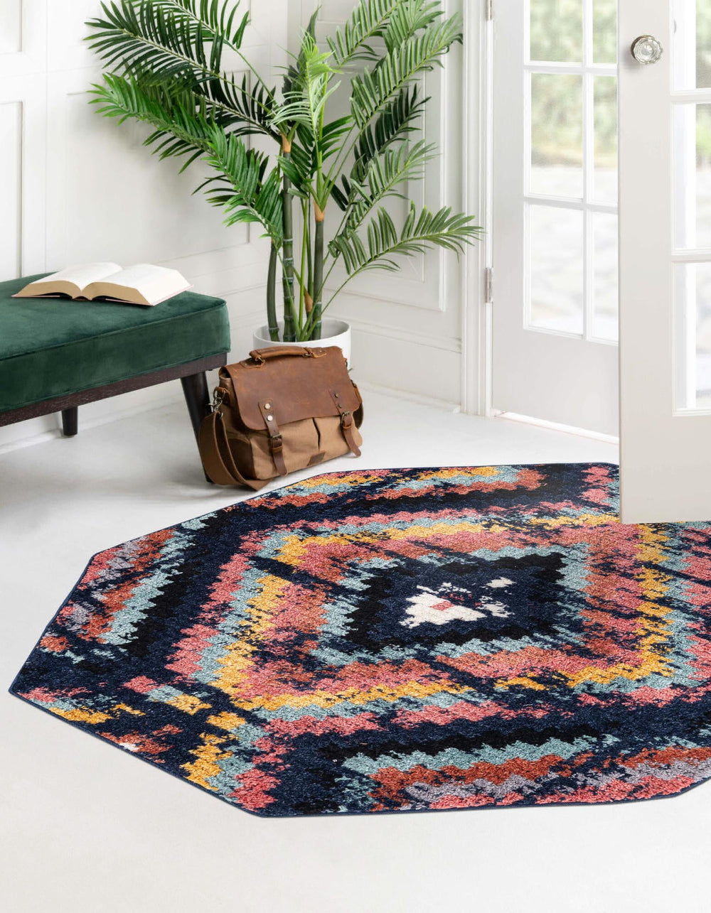Unique Loom Tagine T-TAGN7 Blue Area Rug Octagon Lifestyle Image Feature