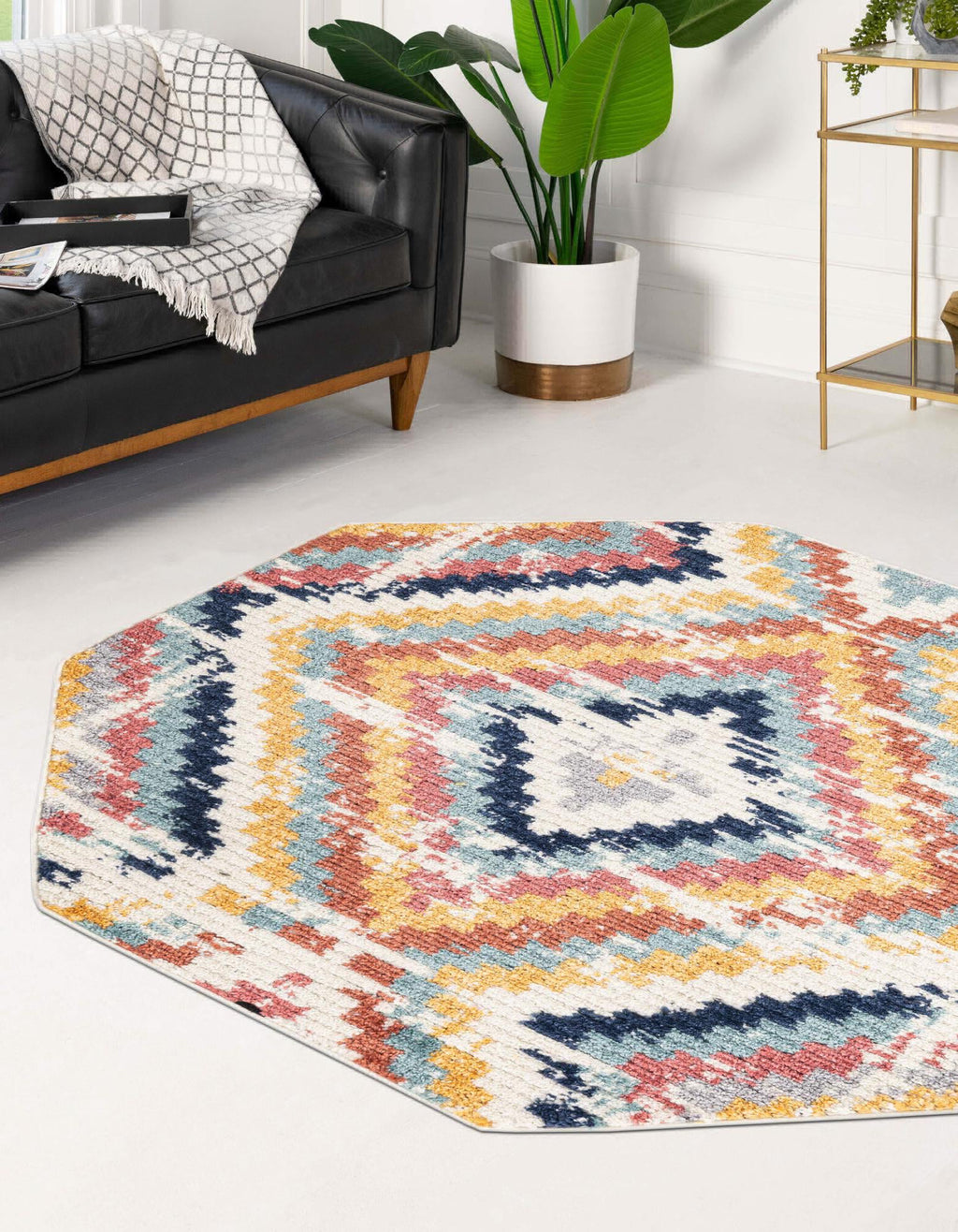 Unique Loom Tagine T-TAGN7 Ivory Area Rug Octagon Lifestyle Image Feature