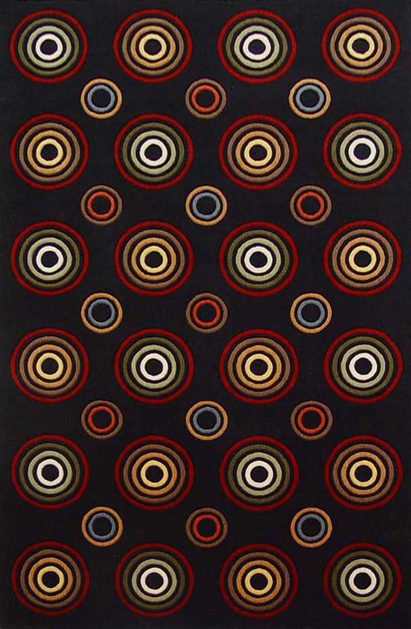 KAS Tate 8500 Black Concentric Circles Machine Woven Area Rug