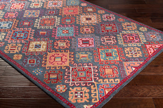 Surya Tabriz TBZ-1001 Bright Pink Dark Red Charcoal Peach Wheat Tan Aqua Beige Denim Area Rug Corner Image