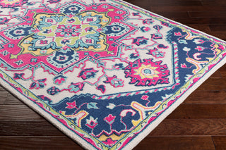 Surya Technicolor TEC-1007 Bright Pink Dark Blue Ivory Mint Lime Saffron Area Rug Corner Image