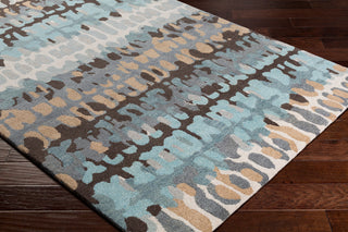 Surya Technicolor TEC-1009 Light Gray Ivory Sea Foam Aqua Dark Brown Wheat Area Rug Corner Image