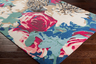 Surya Technicolor TEC-1011 Bright Pink Rose Pale Blue Ice Sage Cream Camel Medium Gray Area Rug Corner Image