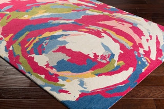 Surya Technicolor TEC-1014 Lime Bright Pink Ivory Denim Saffron Light Gray Area Rug Corner Image