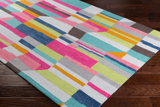 Surya Technicolor TEC-1030 Mint Bright Pink Dark Blue Coral Light Gray Saffron Lime Brown Area Rug Corner Image