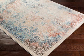 Surya Tharunaya THN-1029 Aqua Burnt Orange Dark Blue Saffron Cream Light Gray Peach Brown Area Rug Corner Image