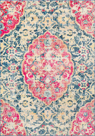 Surya Tharunaya THN-1032 Dark Blue Aqua Cream Bright Yellow Peach Garnet Red Area Rug main image